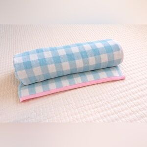 Laura Ashley Beach Towel Light Teal Gingham Pink Trim 64x36 Oversized Cotton NWT